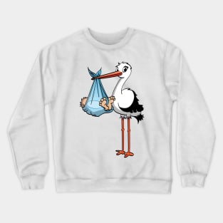 The stork who delivers the baby boy. Vector gender illustration. Crewneck Sweatshirt